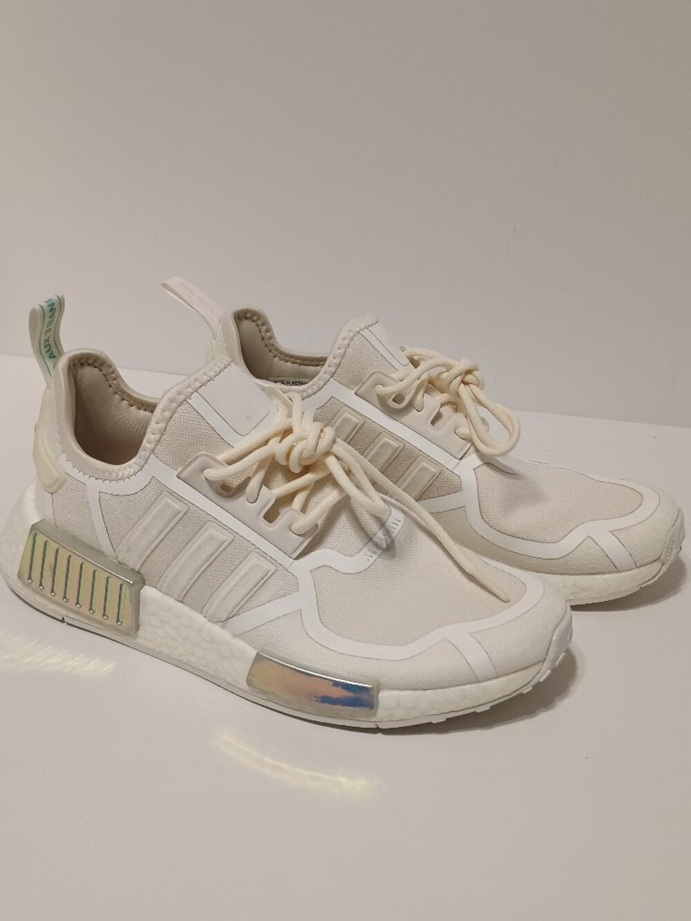 Adidas Originals NMD_R1 White Cream Iridescent Metallic Boost Sneakers Shoes Wom